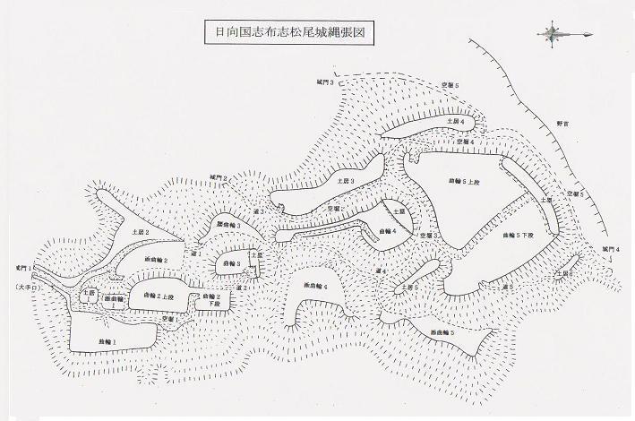 日向国志布志松尾城縄張図