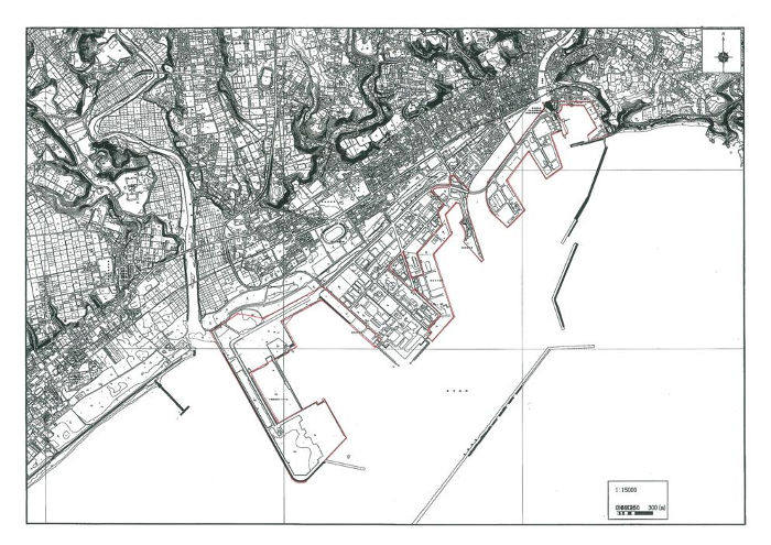 志布志市の臨港地区の白地図の画像です