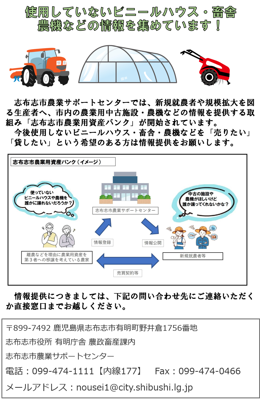 農業用資産募集のチラシ